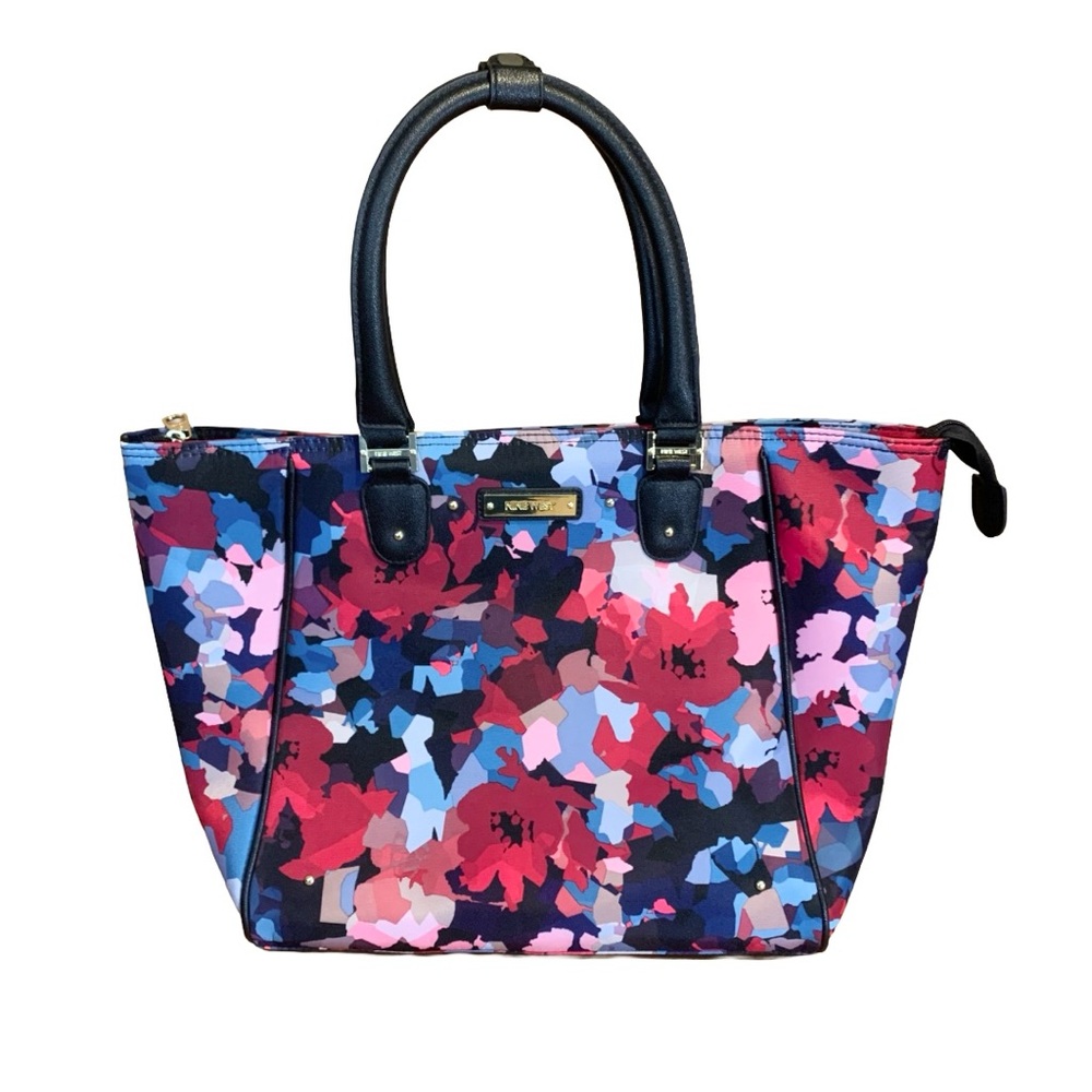 NINE WEST "ARIEANA" MULTI COLOR FLORAL CANVAS LAPTOP/TOTE WEEKENDER TRAVEL BAG - Picture 2 of 11
